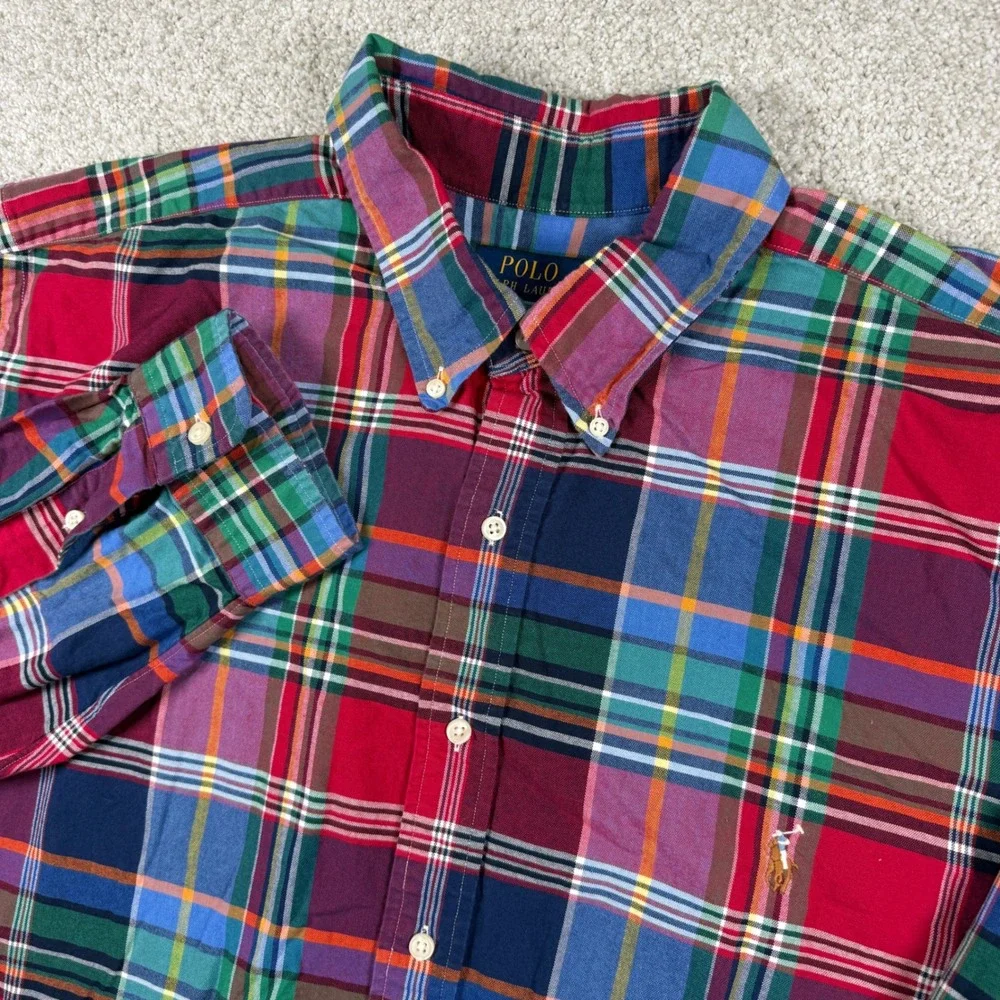 Polo Ralph Lauren Button Down Shirt Mens 2XLT Multicolor Plaid Classic Fit